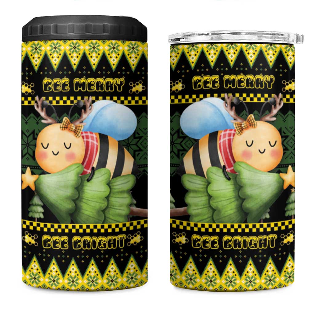 Bee Christmas 4 in 1 Can Cooler Tumbler Cute Bumblebee - Wonder Print Shop