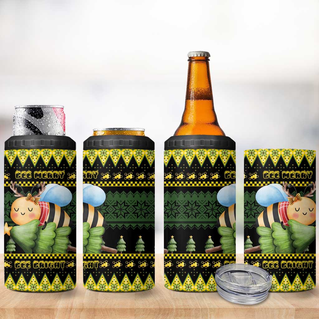 Bee Christmas 4 in 1 Can Cooler Tumbler Cute Bumblebee - Wonder Print Shop