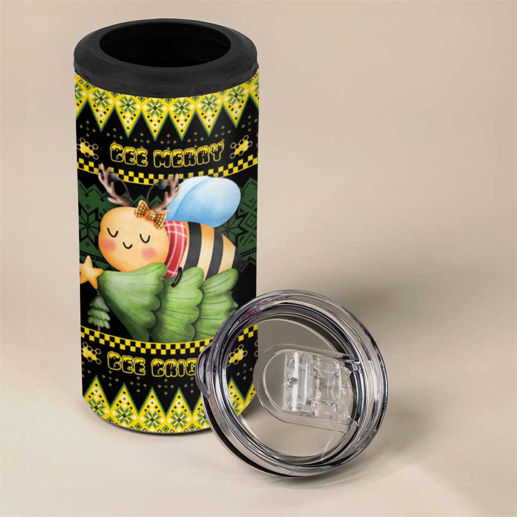 Bee Christmas 4 in 1 Can Cooler Tumbler Cute Bumblebee - Wonder Print Shop