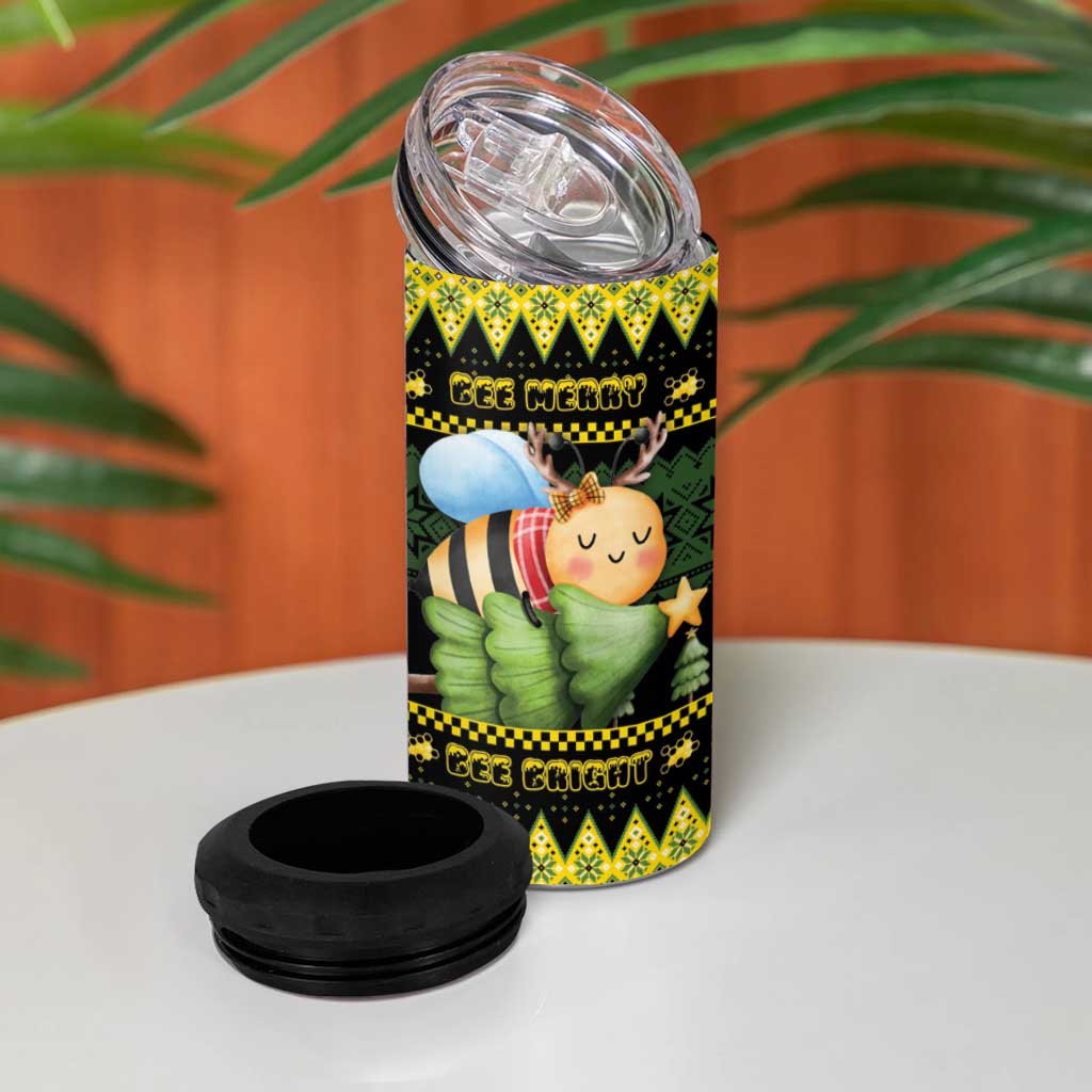 Bee Christmas 4 in 1 Can Cooler Tumbler Cute Bumblebee - Wonder Print Shop