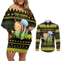 Bee Christmas Couples Matching Off Shoulder Short Dress and Long Sleeve Button Shirt Cute Bumblebee - Wonder Print Shop