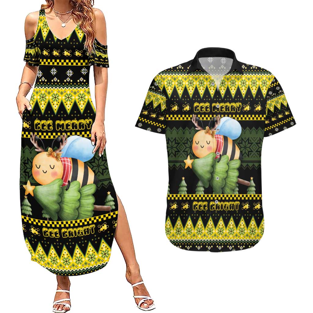 Bee Christmas Couples Matching Summer Maxi Dress and Hawaiian Shirt Cute Bumblebee - Wonder Print Shop