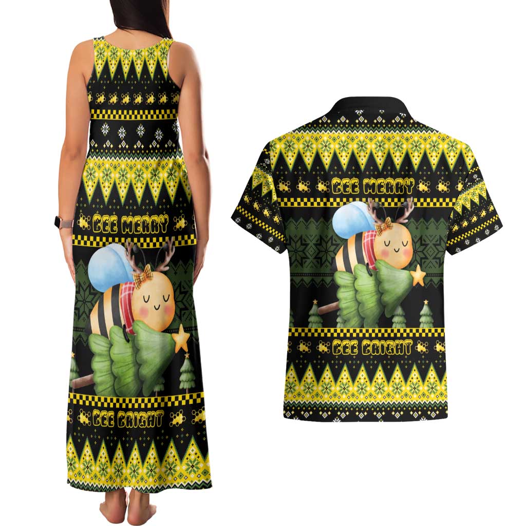 Bee Christmas Couples Matching Tank Maxi Dress and Hawaiian Shirt Cute Bumblebee - Wonder Print Shop
