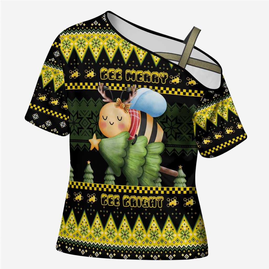 Bee Christmas Cross Shoulder Shirt Cute Bumblebee - Wonder Print Shop