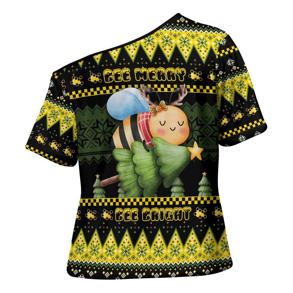 Bee Christmas Cross Shoulder Shirt Cute Bumblebee - Wonder Print Shop