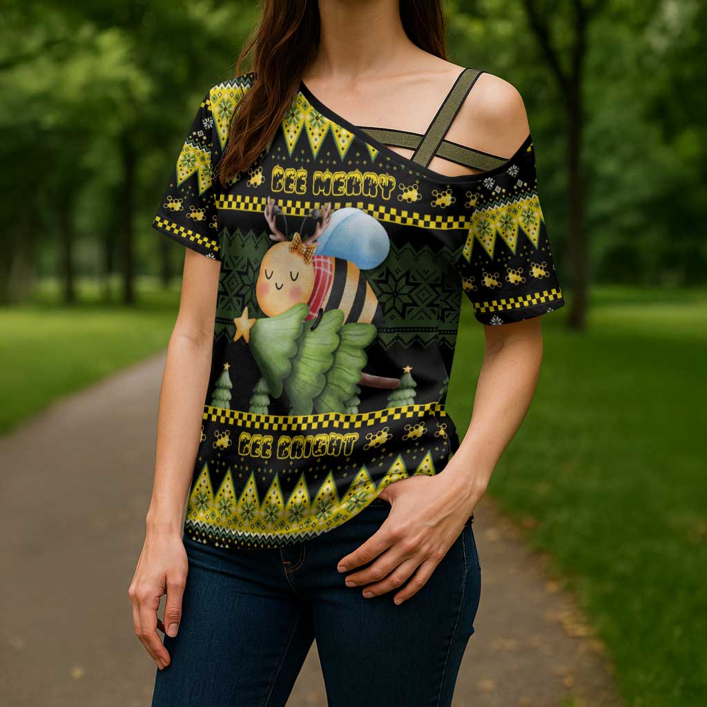 Bee Christmas Cross Shoulder Shirt Cute Bumblebee - Wonder Print Shop