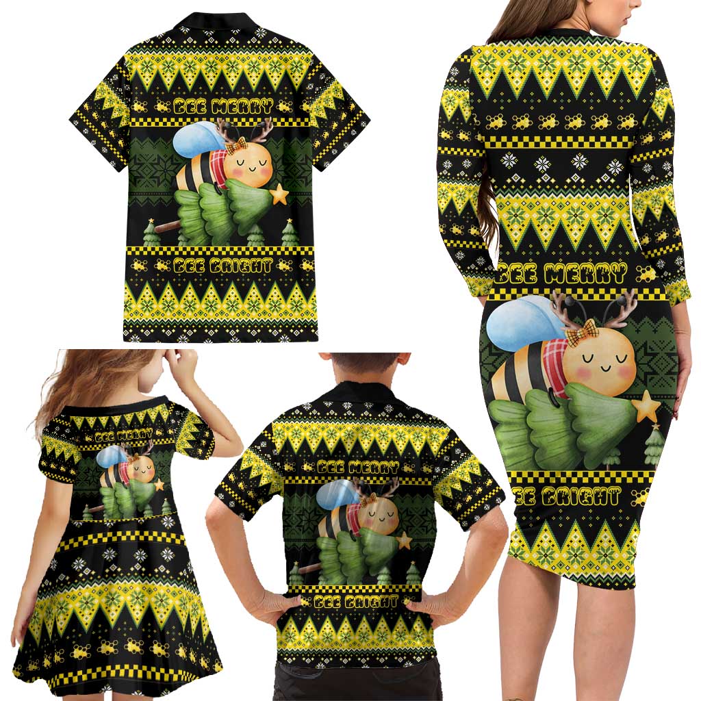 Bee Christmas Family Matching Long Sleeve Bodycon Dress and Hawaiian Shirt Cute Bumblebee - Wonder Print Shop