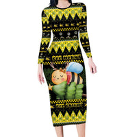 Bee Christmas Family Matching Long Sleeve Bodycon Dress and Hawaiian Shirt Cute Bumblebee - Wonder Print Shop