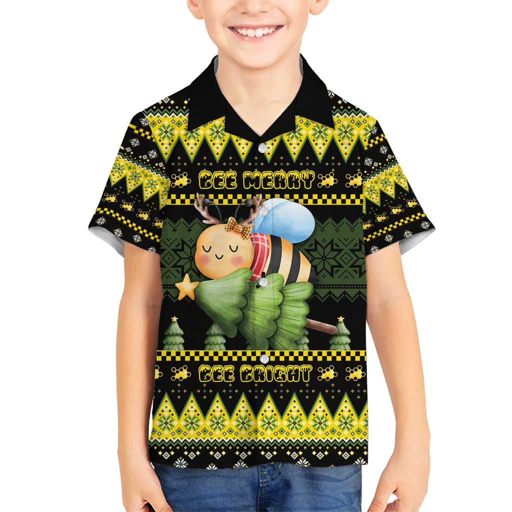 Bee Christmas Family Matching Long Sleeve Bodycon Dress and Hawaiian Shirt Cute Bumblebee - Wonder Print Shop