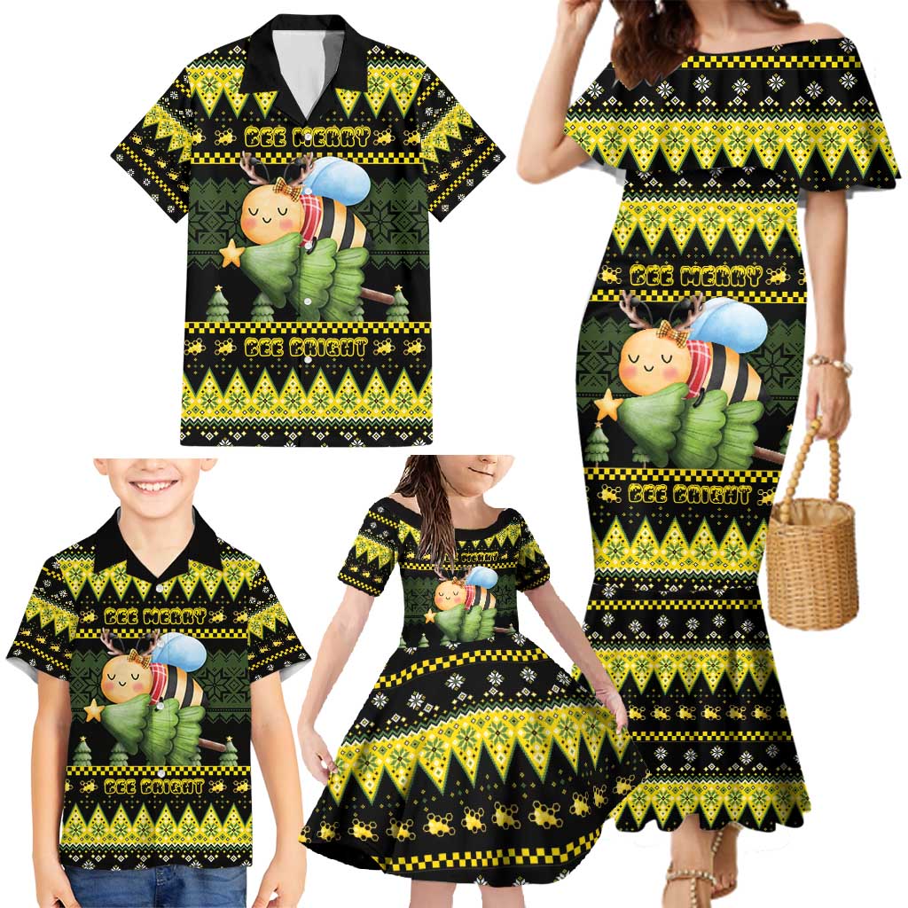Bee Christmas Family Matching Mermaid Dress and Hawaiian Shirt Cute Bumblebee - Wonder Print Shop