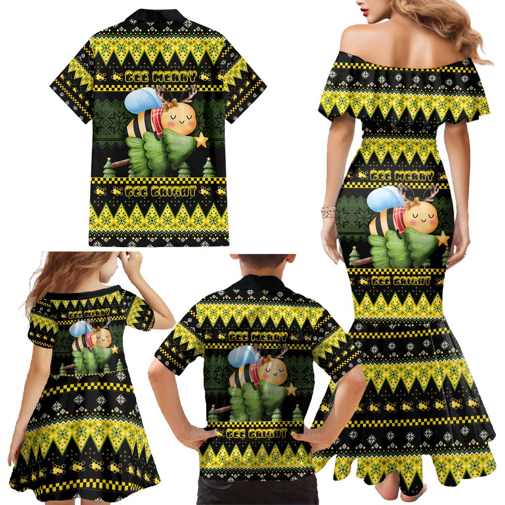 Bee Christmas Family Matching Mermaid Dress and Hawaiian Shirt Cute Bumblebee - Wonder Print Shop