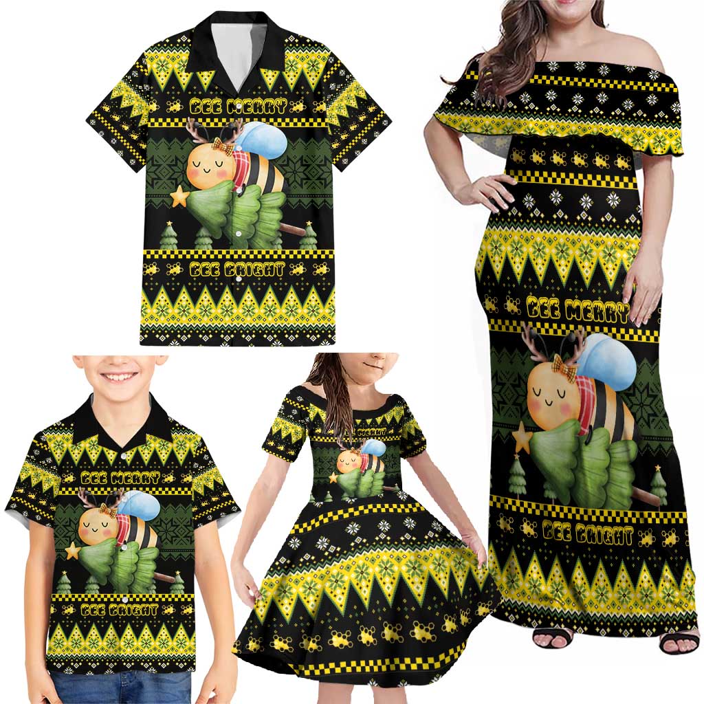 Bee Christmas Family Matching Off Shoulder Maxi Dress and Hawaiian Shirt Cute Bumblebee - Wonder Print Shop