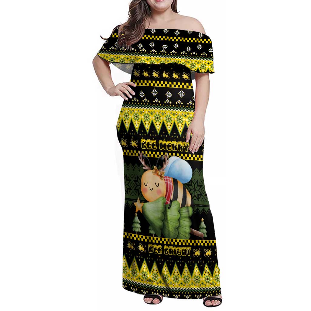 Bee Christmas Family Matching Off Shoulder Maxi Dress and Hawaiian Shirt Cute Bumblebee - Wonder Print Shop