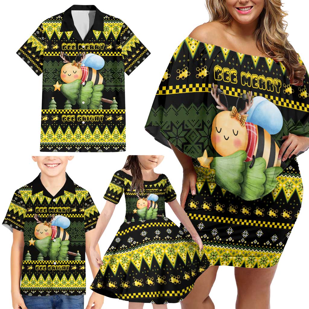 Bee Christmas Family Matching Off Shoulder Short Dress and Hawaiian Shirt Cute Bumblebee - Wonder Print Shop