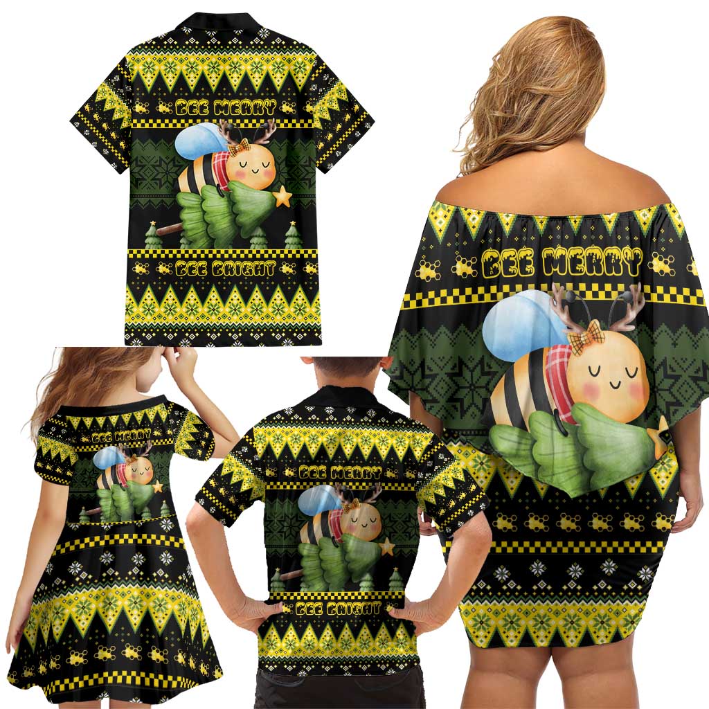 Bee Christmas Family Matching Off Shoulder Short Dress and Hawaiian Shirt Cute Bumblebee - Wonder Print Shop