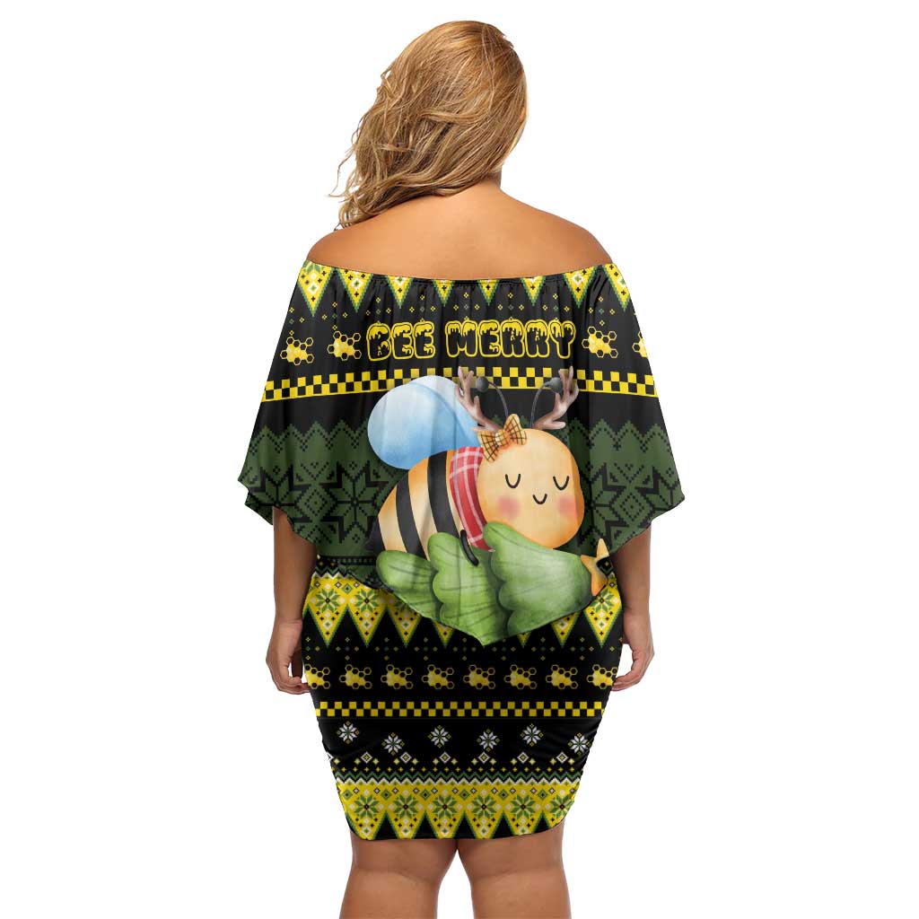 Bee Christmas Family Matching Off Shoulder Short Dress and Hawaiian Shirt Cute Bumblebee - Wonder Print Shop