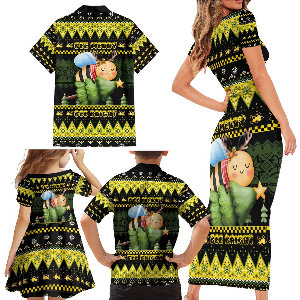 Bee Christmas Family Matching Short Sleeve Bodycon Dress and Hawaiian Shirt Cute Bumblebee - Wonder Print Shop