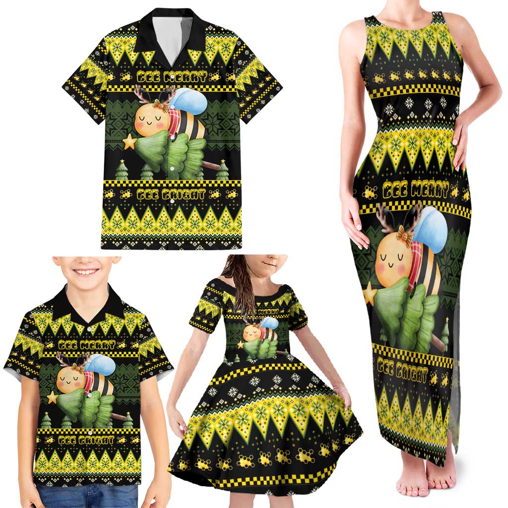 Bee Christmas Family Matching Tank Maxi Dress and Hawaiian Shirt Cute Bumblebee - Wonder Print Shop
