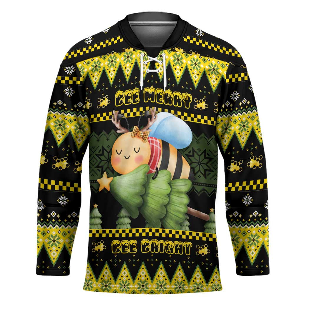 Bee Christmas Hockey Jersey Cute Bumblebee - Wonder Print Shop