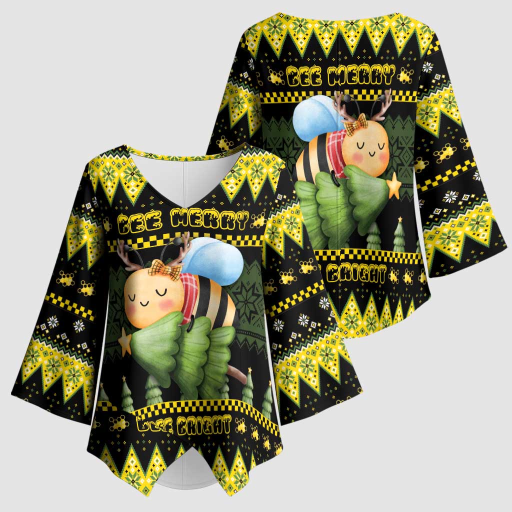 Bee Christmas Kimono Sleeve Blouse Cute Bumblebee - Wonder Print Shop
