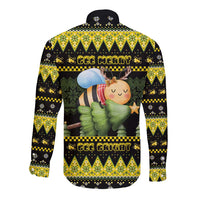 Bee Christmas Long Sleeve Button Shirt Cute Bumblebee - Wonder Print Shop