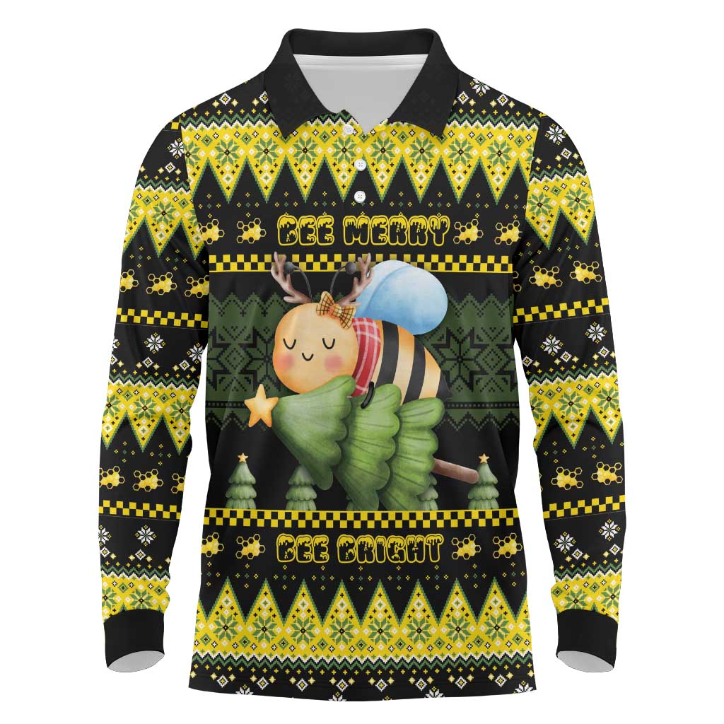 Bee Christmas Long Sleeve Polo Shirt Cute Bumblebee - Wonder Print Shop