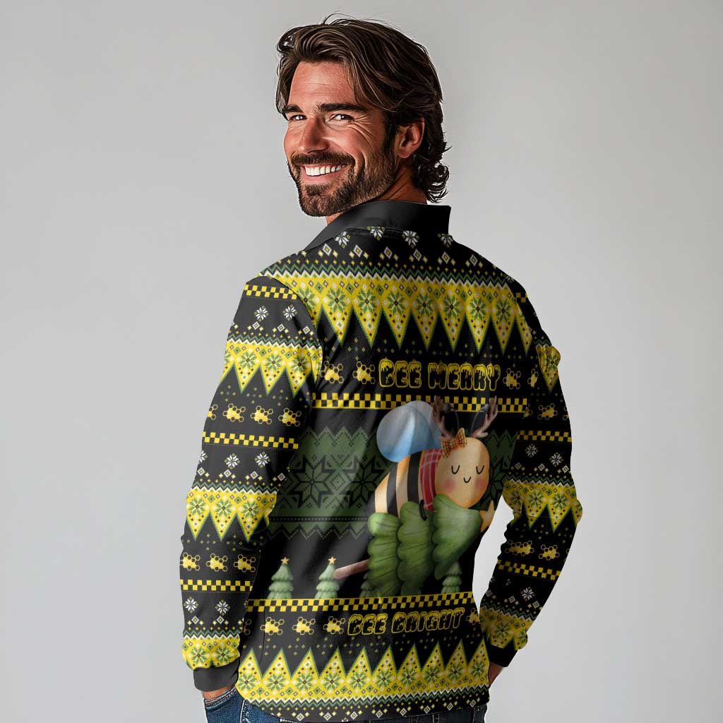 Bee Christmas Long Sleeve Polo Shirt Cute Bumblebee - Wonder Print Shop
