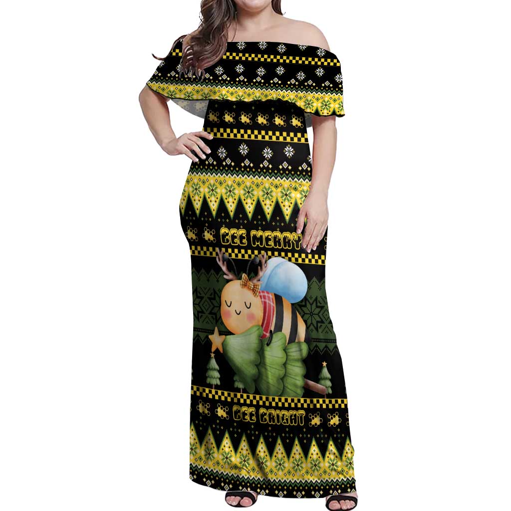 Bee Christmas Off Shoulder Maxi Dress Cute Bumblebee - Wonder Print Shop