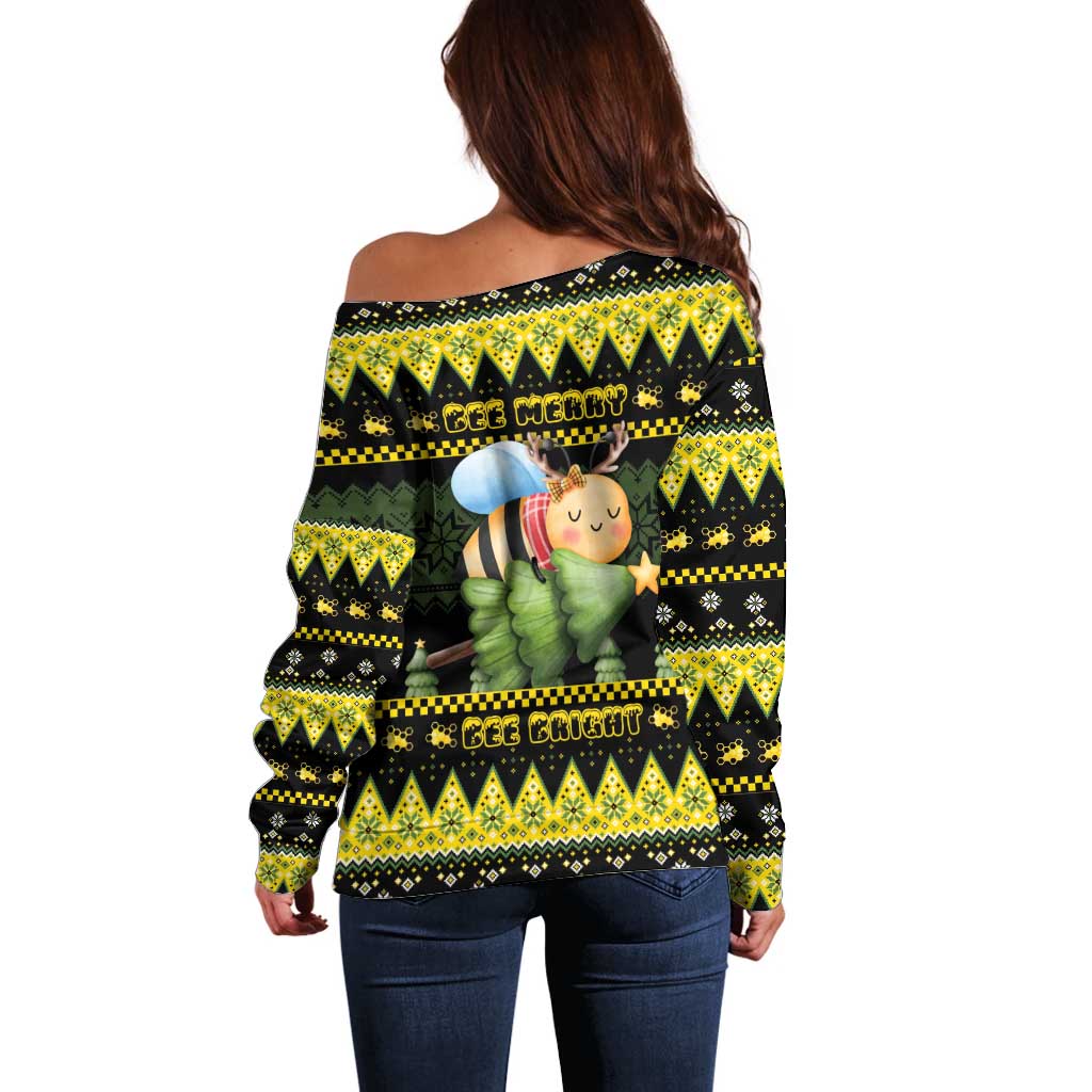 Bee Christmas Off Shoulder Sweater Cute Bumblebee - Wonder Print Shop