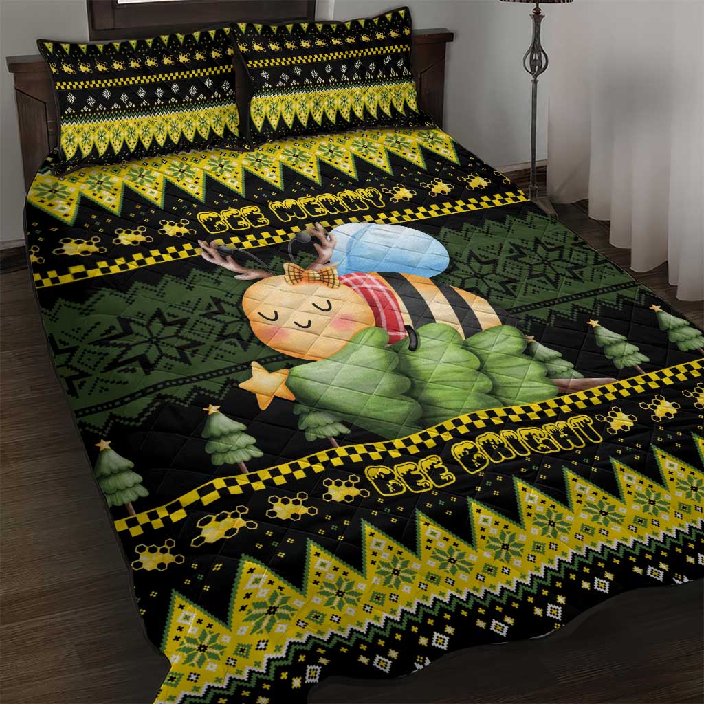 Bee Christmas Quilt Bed Set Cute Bumblebee - Wonder Print Shop