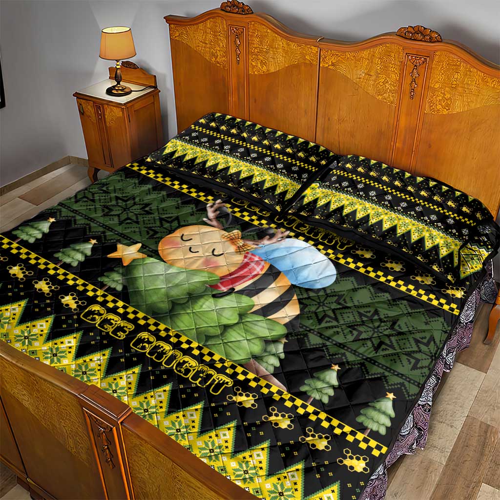 Bee Christmas Quilt Bed Set Cute Bumblebee - Wonder Print Shop