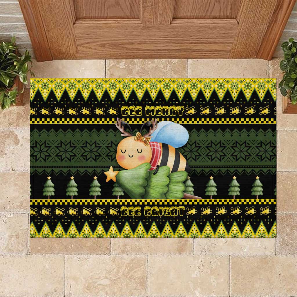 Bee Christmas Rubber Doormat Cute Bumblebee - Wonder Print Shop