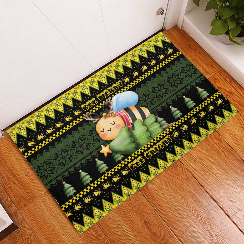 Bee Christmas Rubber Doormat Cute Bumblebee - Wonder Print Shop