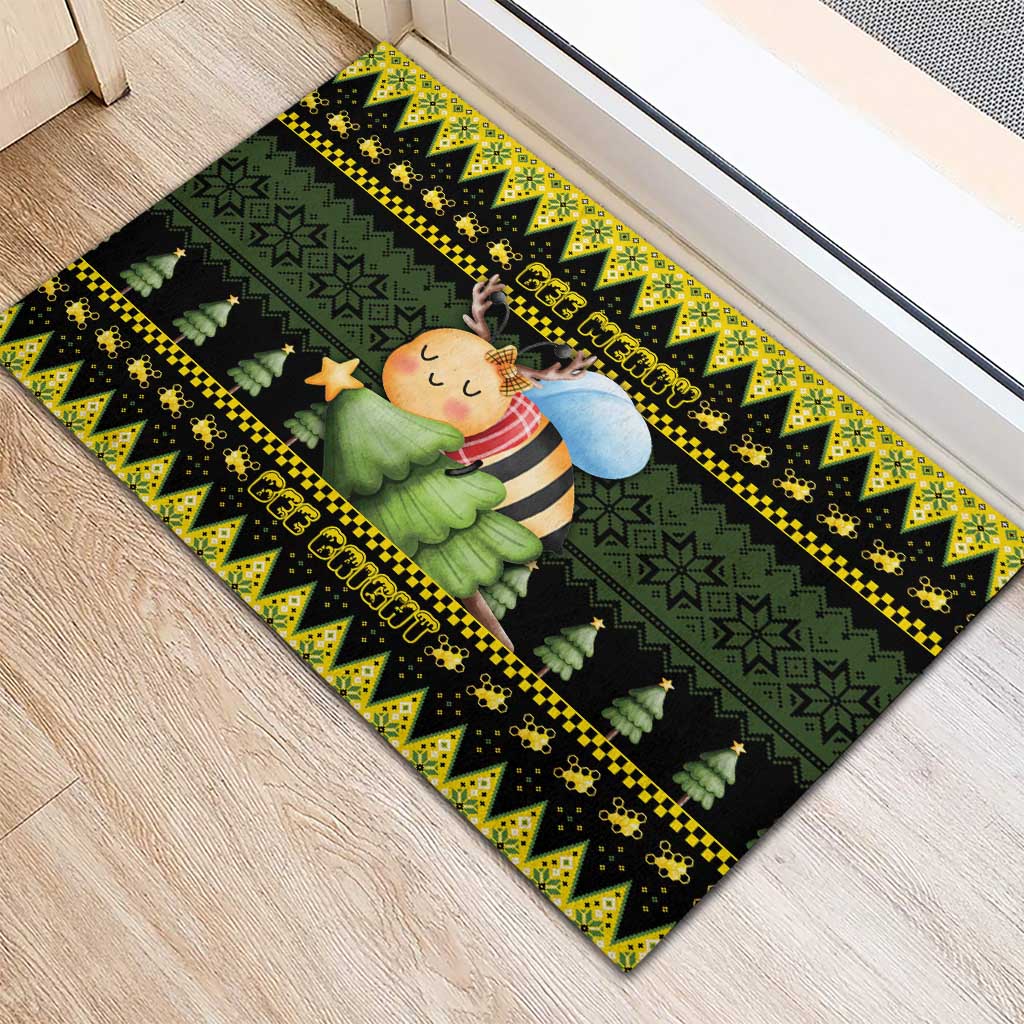 Bee Christmas Rubber Doormat Cute Bumblebee - Wonder Print Shop