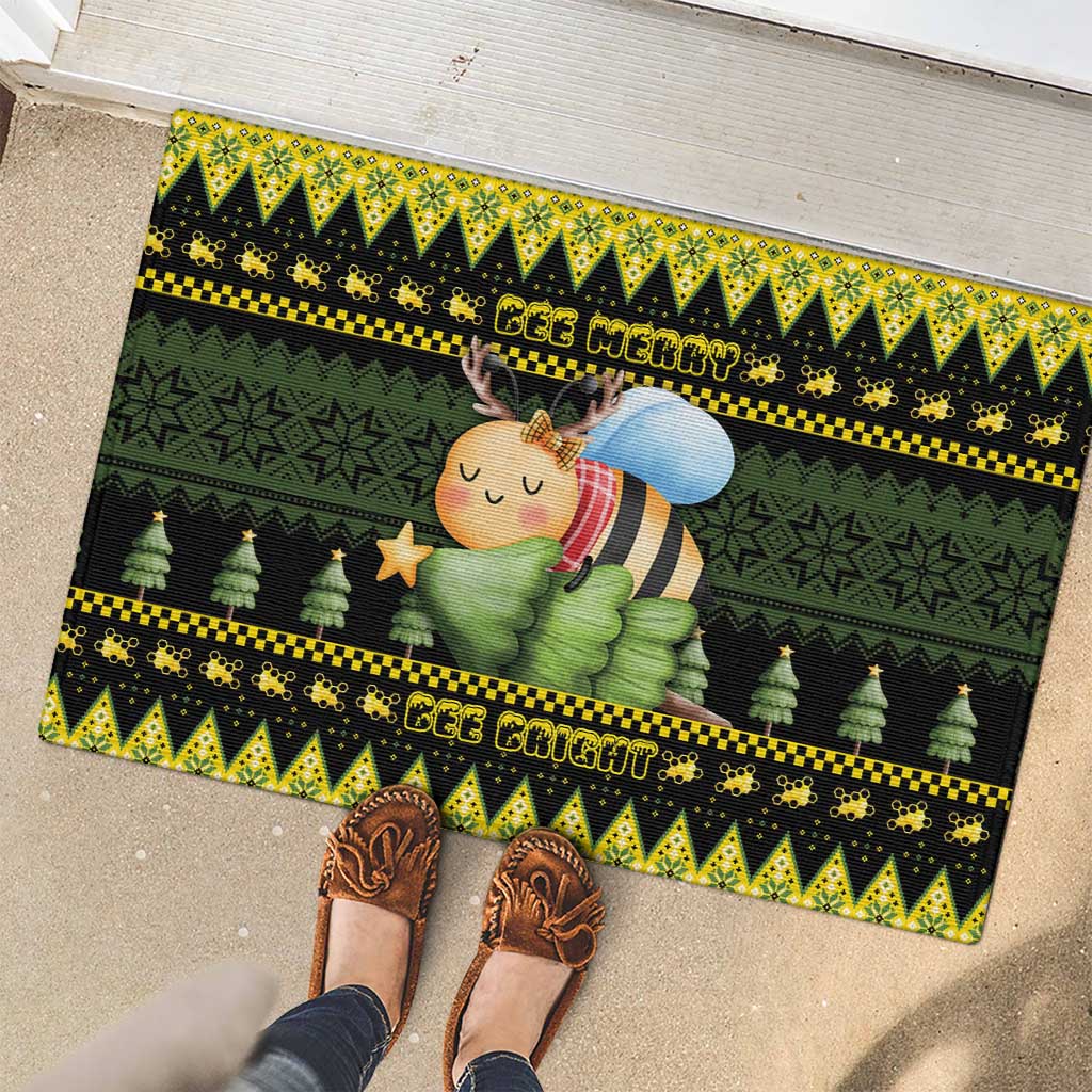 Bee Christmas Rubber Doormat Cute Bumblebee - Wonder Print Shop