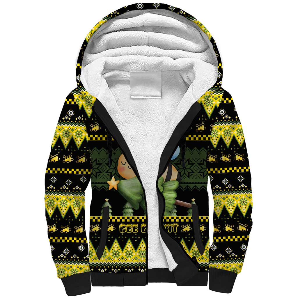 Bee Christmas Sherpa Hoodie Cute Bumblebee - Wonder Print Shop