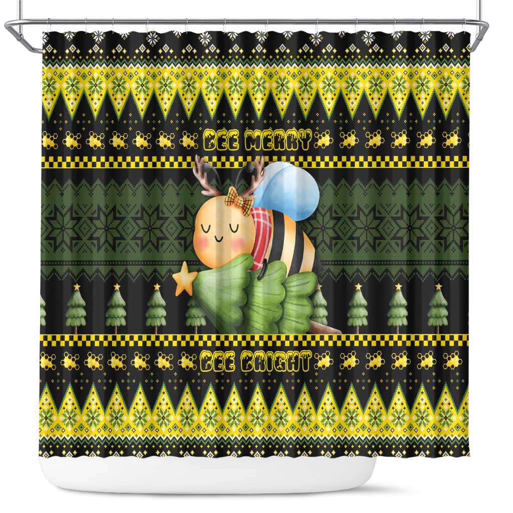 Bee Christmas Shower Curtain Cute Bumblebee - Wonder Print Shop