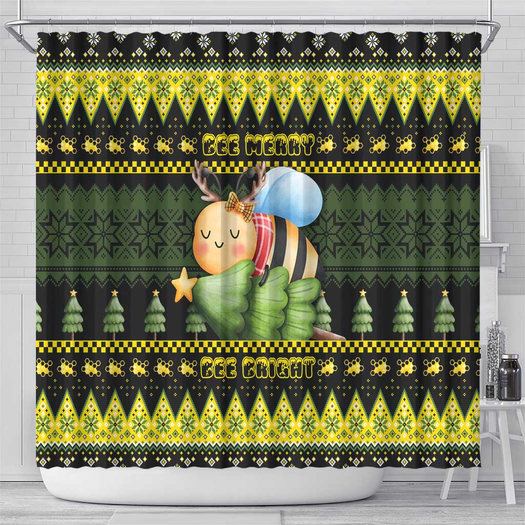 Bee Christmas Shower Curtain Cute Bumblebee - Wonder Print Shop