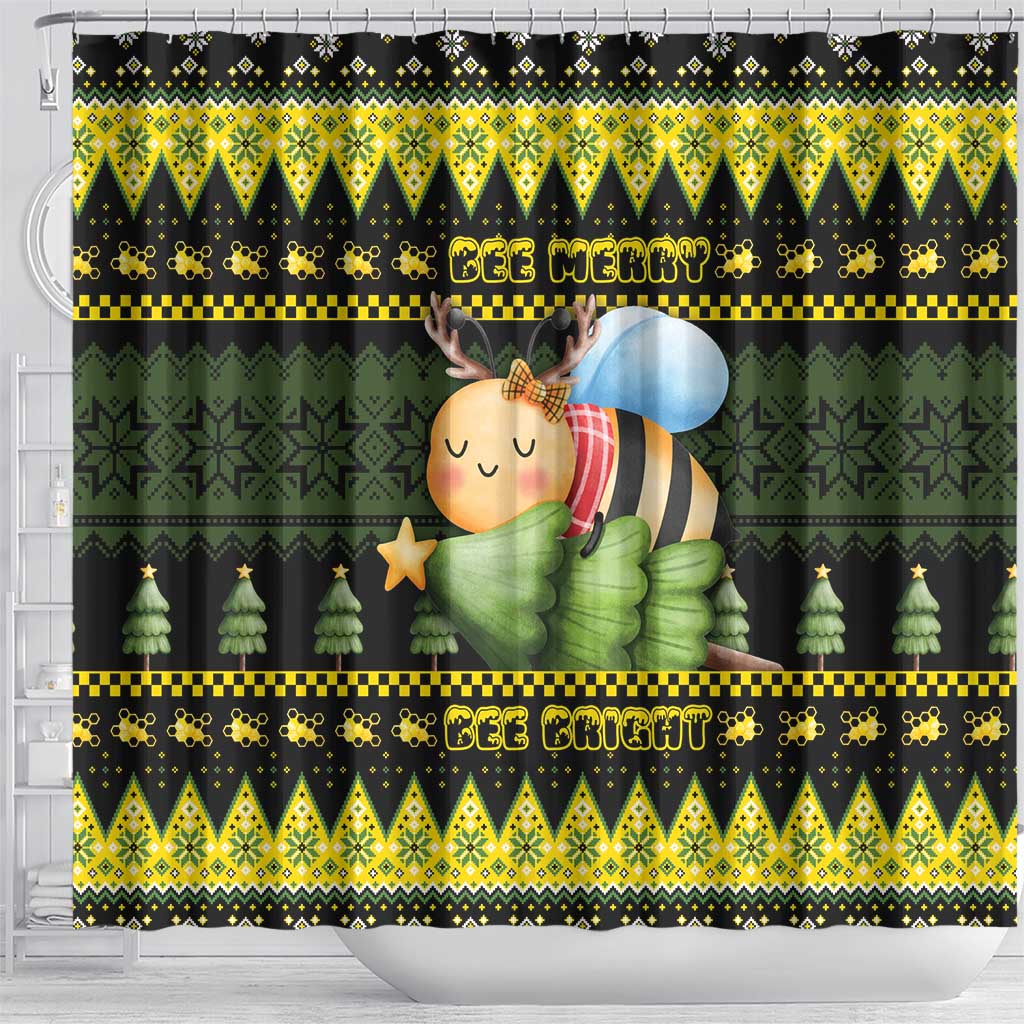 Bee Christmas Shower Curtain Cute Bumblebee - Wonder Print Shop