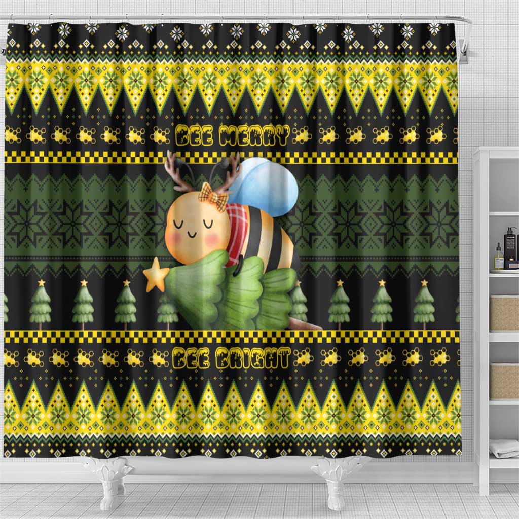 Bee Christmas Shower Curtain Cute Bumblebee - Wonder Print Shop