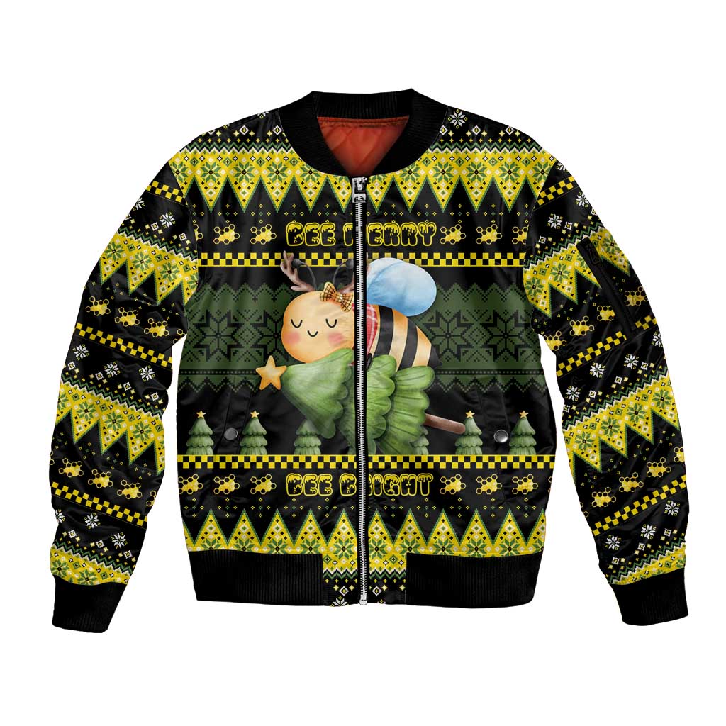 Bee Christmas Sleeve Zip Bomber Jacket Cute Bumblebee - Wonder Print Shop