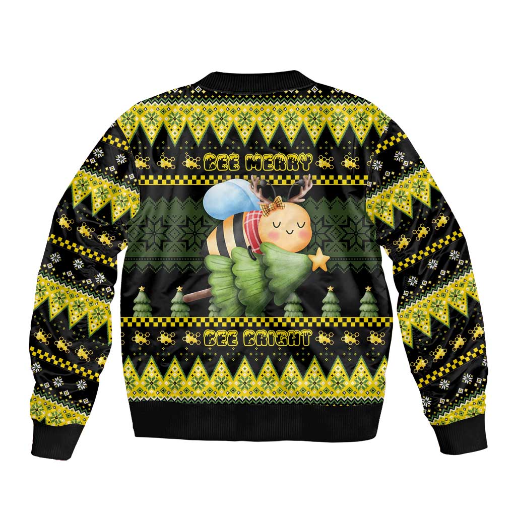 Bee Christmas Sleeve Zip Bomber Jacket Cute Bumblebee - Wonder Print Shop