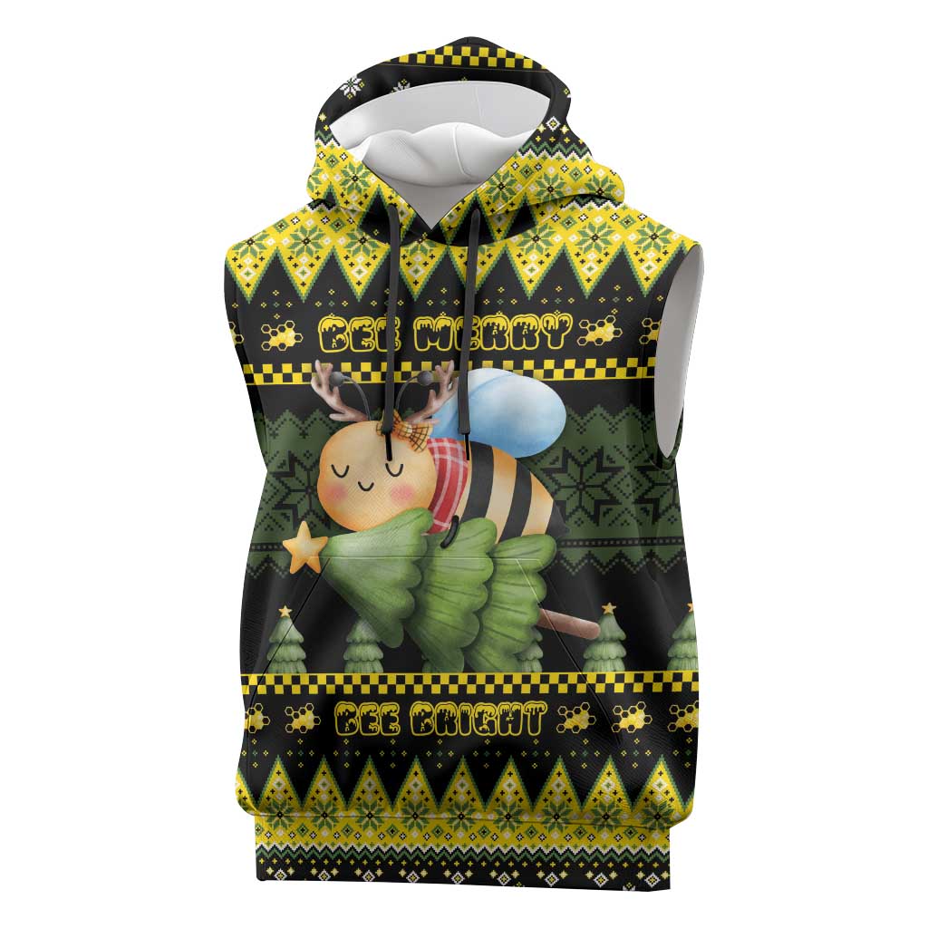 Bee Christmas Sleeveless Hoodie Cute Bumblebee - Wonder Print Shop