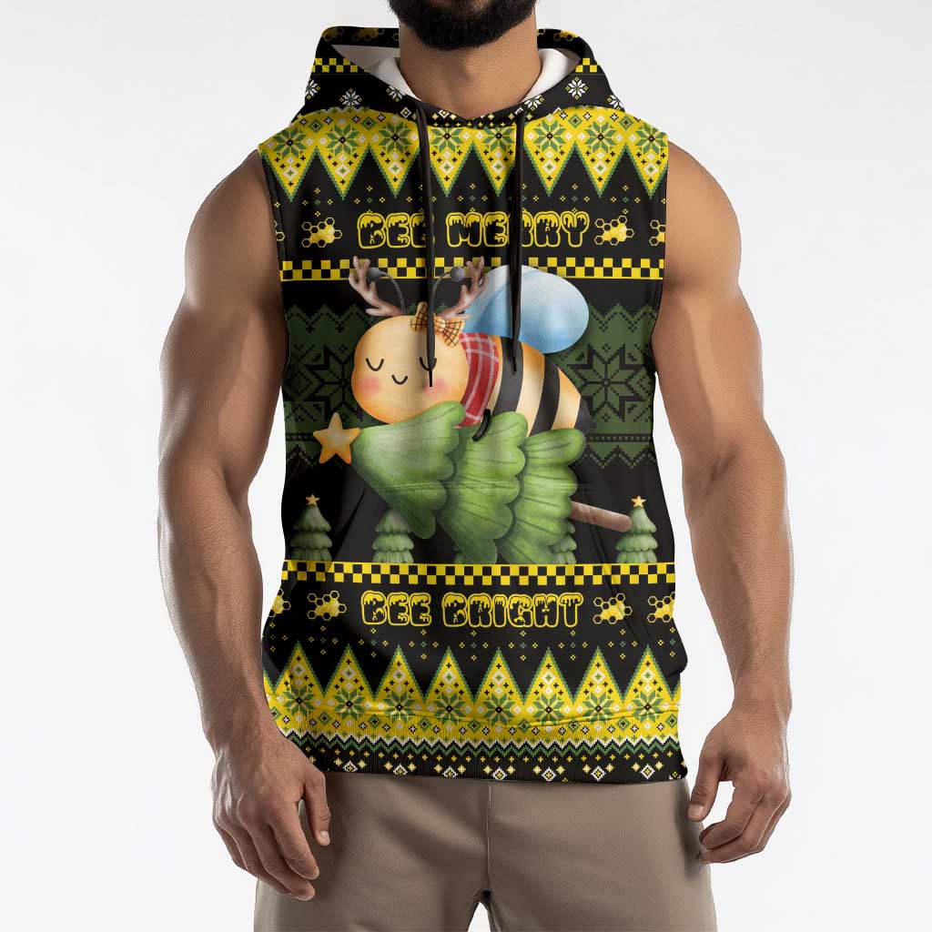 Bee Christmas Sleeveless Hoodie Cute Bumblebee - Wonder Print Shop