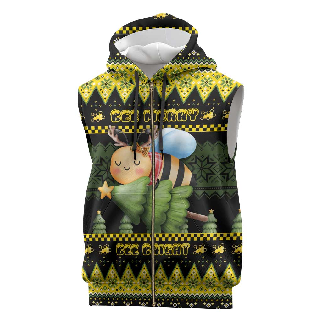 Bee Christmas Sleeveless Zip Hoodie Cute Bumblebee - Wonder Print Shop