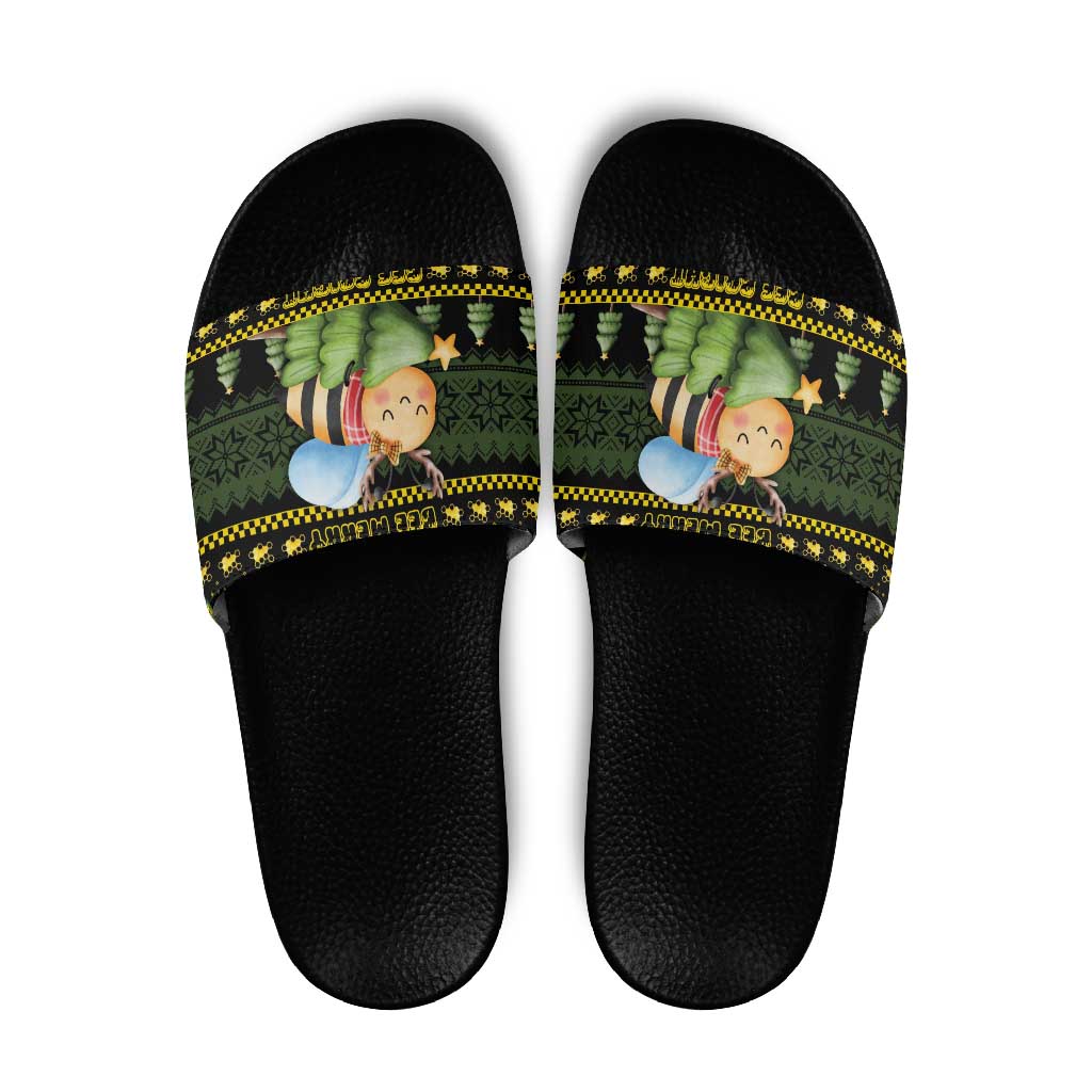 Bee Christmas Slide Sandals Cute Bumblebee - Wonder Print Shop