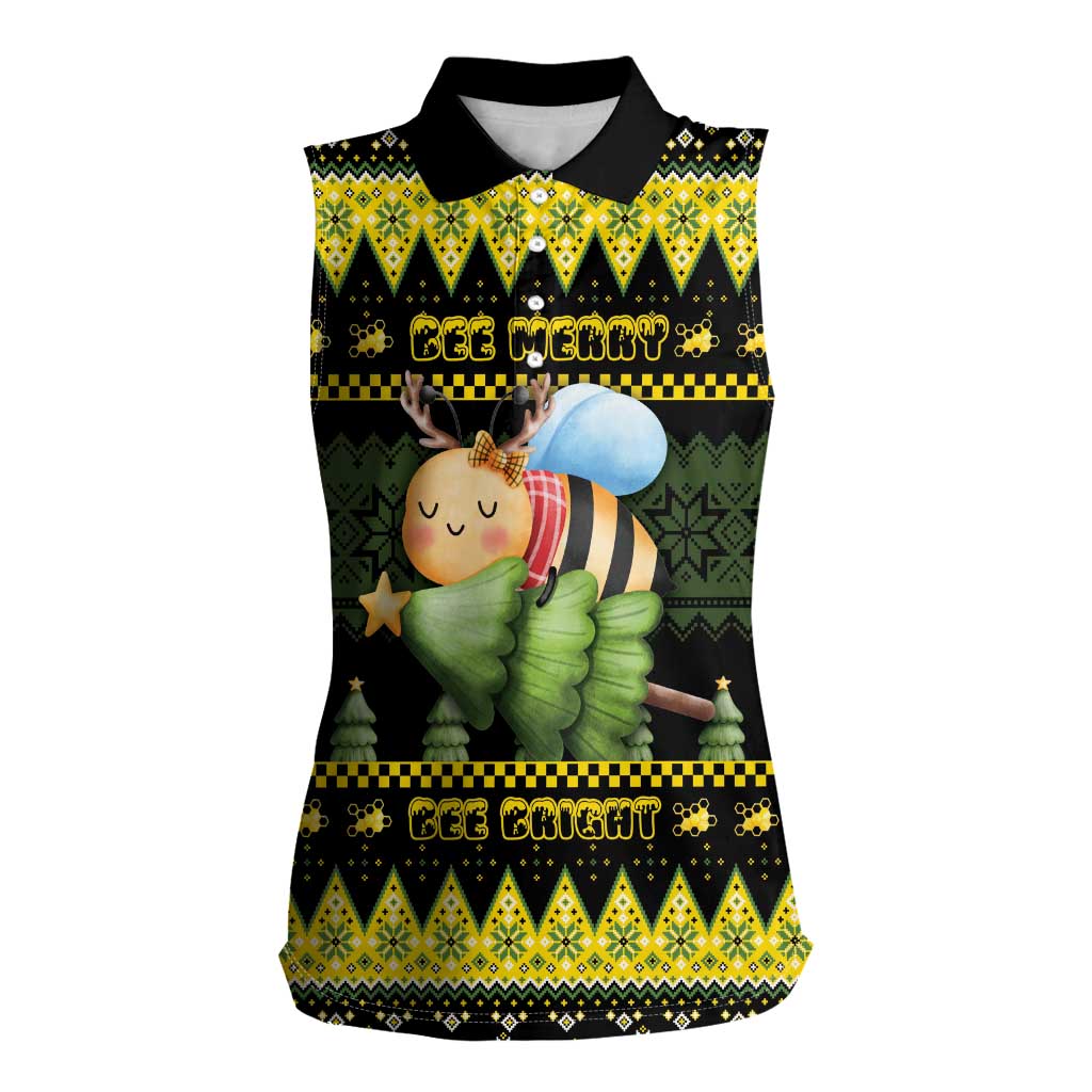 Bee Christmas Women Sleeveless Polo Shirt Cute Bumblebee - Wonder Print Shop