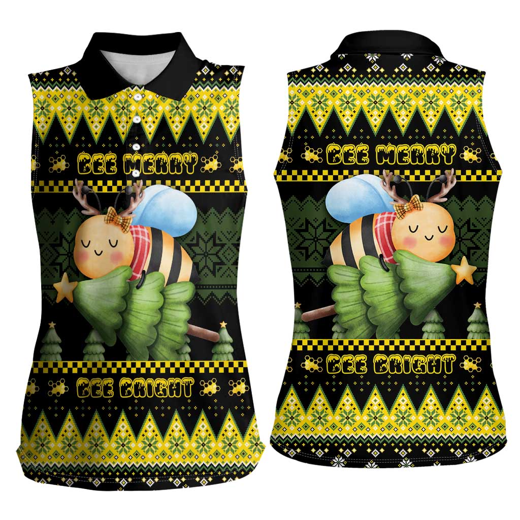Bee Christmas Women Sleeveless Polo Shirt Cute Bumblebee - Wonder Print Shop