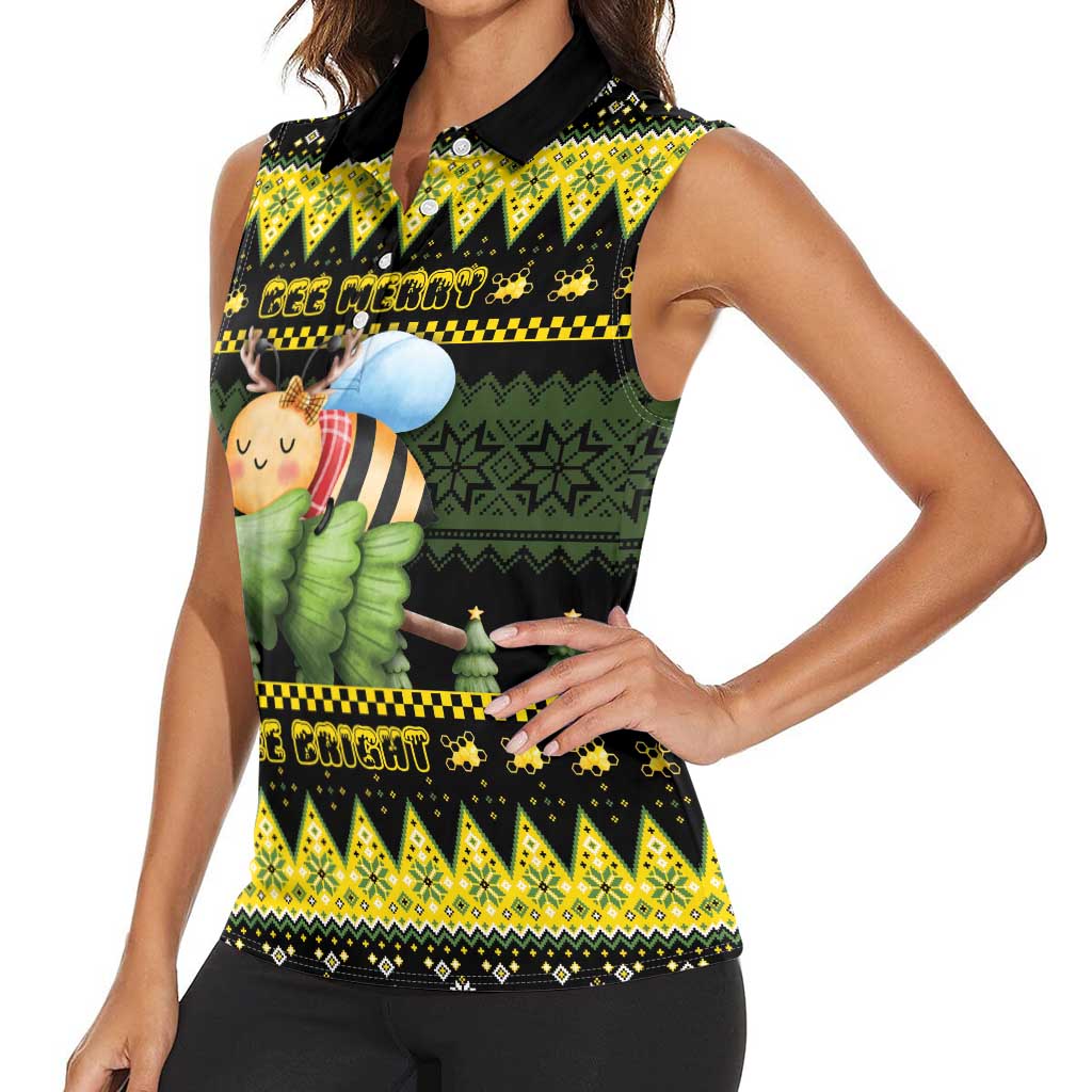 Bee Christmas Women Sleeveless Polo Shirt Cute Bumblebee - Wonder Print Shop