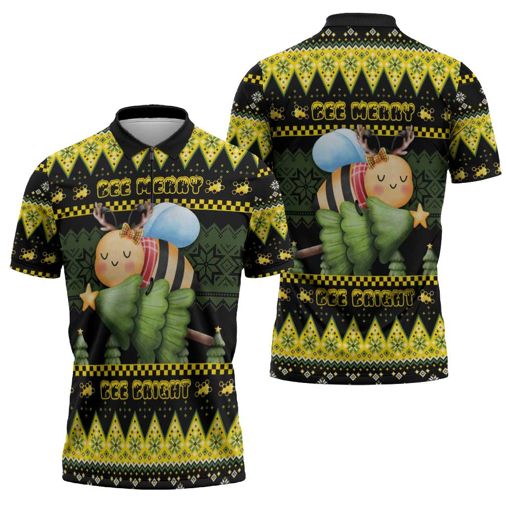 Bee Christmas Zipper Polo Shirt Cute Bumblebee - Wonder Print Shop